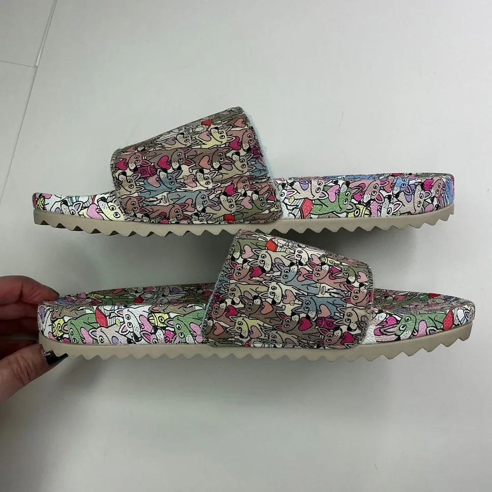 Skechers Multicolor BOBS Dog Print Kids 6 Slides 113735 Plush Foam Sandals